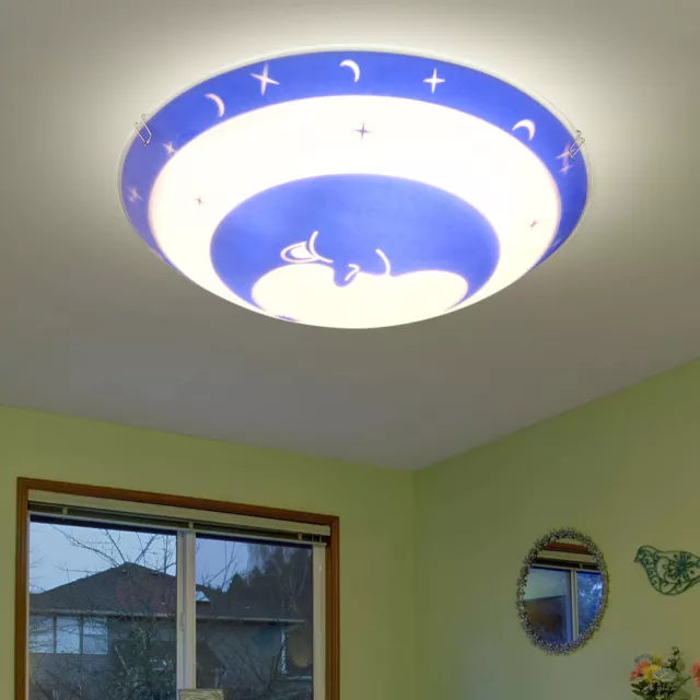 Kinderzimmerleuchte Kinderlampe Deckenleuchte LED Mond Sterne blau Glas Metall