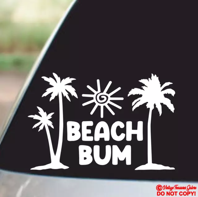 BEACH BUM Vinyl Decal Sticker Car Window Wall Bumper TROPICAL PALM TREES FLORIDA