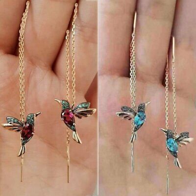 2Pairs Blue Red Hummingbird Ear Threader Line Earrings Dangle Jewelry Women Gift