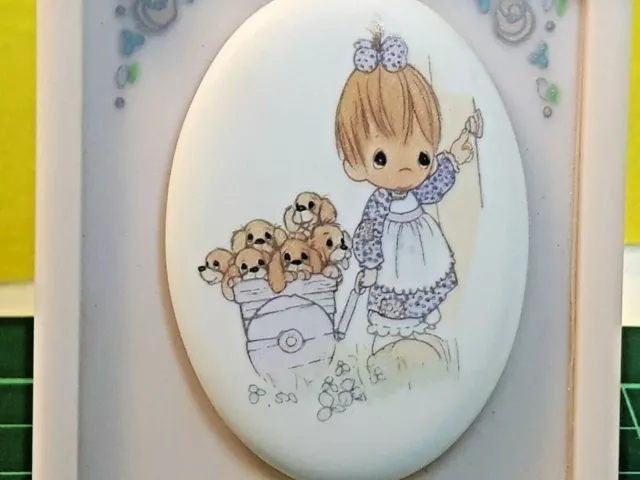 Vtg Precious Moments Picture Frame God Loveth A Cheerful Giver Little Girl Puppy 2