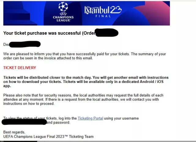 1 Biglietto Ticket Finale Champions League Manchester City - Inter Cat.4 1 Biglietto Ticket Finale Champions League Manchester City - Inter Cat.4