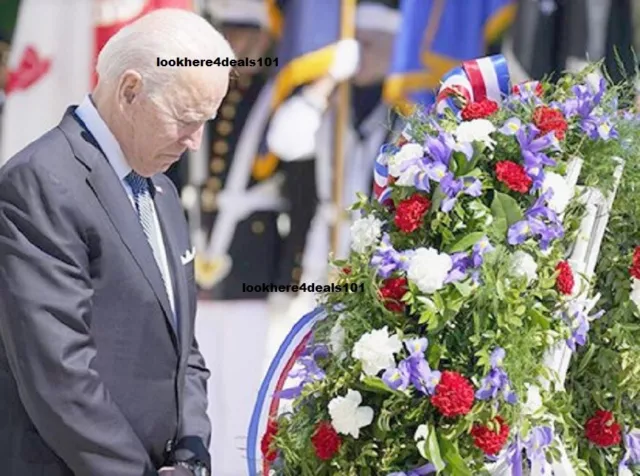 PRESIDENT Joe Biden Photo 8x10 Memorial Day Wreath Arlington Cemetery Veterans