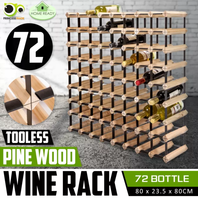 72 Bottle Timber Wine Rack Wooden Storage System Cellar Organiser Stand Display