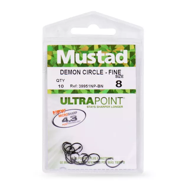 MUSTAD DEMON PERFECT CIRCLE HOOK 3XSTRONG /ULTRAPOINT 39950NP-BN-PK SIZE/PK  PACK