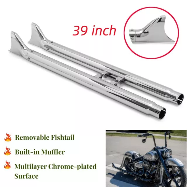Chrome 39" Fishtail Slip on Mufflers Exhaust Pipes for Harley Softail 2007-2017