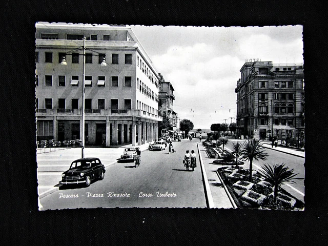 Pescara piazza Rinascita corso Umberto animata automobili Cartolina