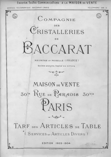 Cristal de Baccarat, Catalogue 1903-1904 "Arts de la Table" en PDF 163 pages