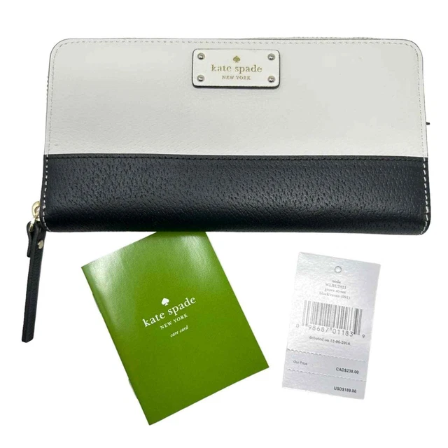 Kate Spade Grove Street Nada Zip Around Wallet Black & White 8”x4”x1” Clean