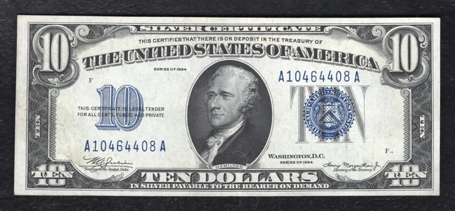 Fr. 1701 1934 $10 Ten Dollars Silver Certificate Note About Uncirculated (B)