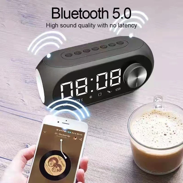 Bluetooth 5.0 Digital Dual Alarm Clock LED Smart Wireless Music Player Speaker