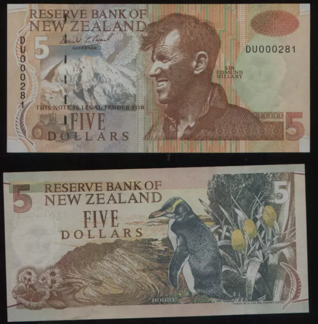 New Zealand 5 Dollars (1992) Pick 177 UNC Low number 000281