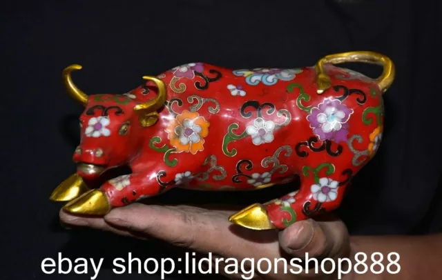 6.8 "Chine antique bronze cloisonné or plaqué dynastie animal vache statue