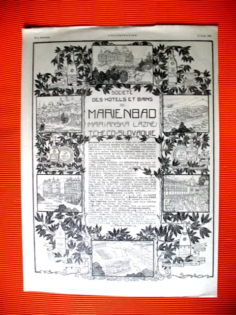 Publicite De Presse Marienbad Tchecoslovaquie Societe Des Hotels Et Bains 1921