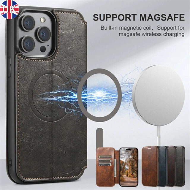 Fr iPhone 15 14 Plus 13 12 Pro Max MagSafe Magnet Case Wallet Cover Flip Leather