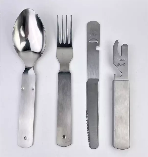 German Cutlery Set 4 Pieces Eating Utensils Military Style Spoon Fork Knife Kit
