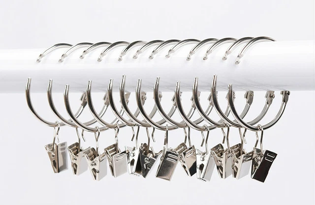 10 Pack Metal Curtain Pole Rod Voile Net Rings Hooks With Clips Hanging