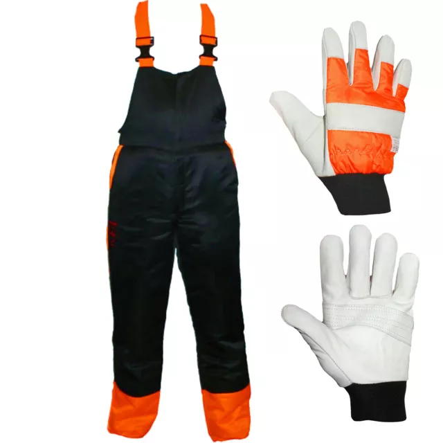 Chainsaw Bib Brace Large 34/38 Class A 20m/s + Forestry Safety Gloves Padded