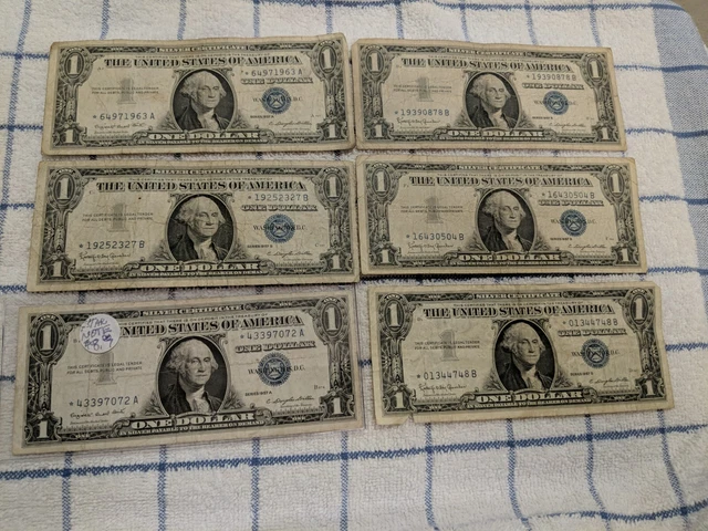 $1 One Dollar 1957A 1957B Series Silver Certificate STAR Notes Set of 6