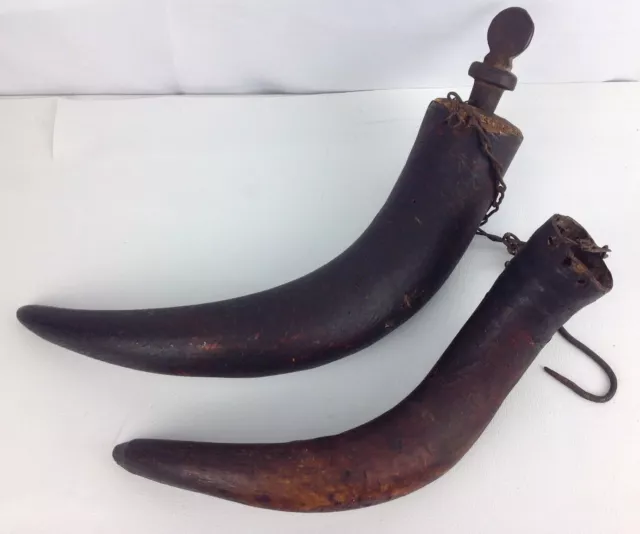 Antique Grease Horns 1800s Pair Primitive Rustic Vintage Farm Tool 2