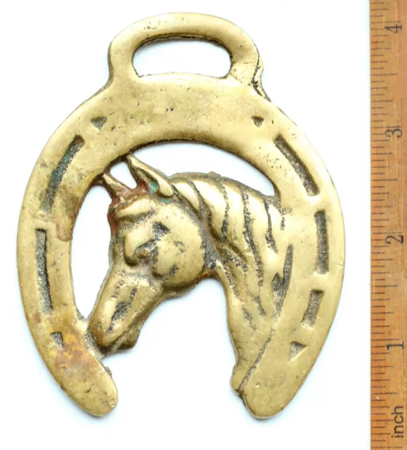 Vintage Brass Horse Saddle Harness Medallion Ornament ''HORSE''