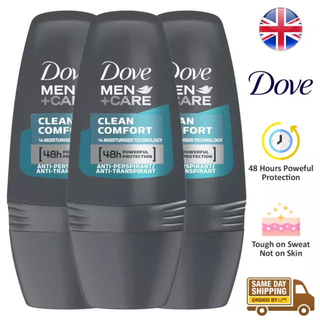 Dove Men+Care Clean Comfort Anti Perspirant Deo Roll On 48H Protection 50ml 3Pk