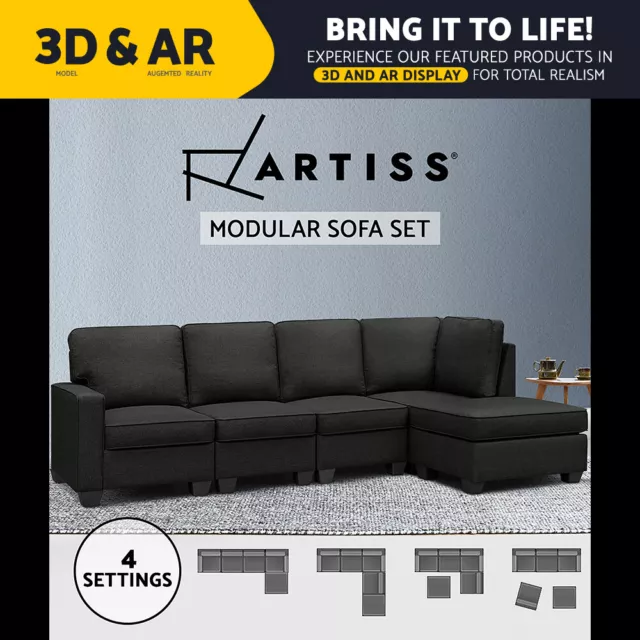 Artiss Sofa Lounge Set 5 Seater Modular Chaise Chair Suite Couch Dark Grey
