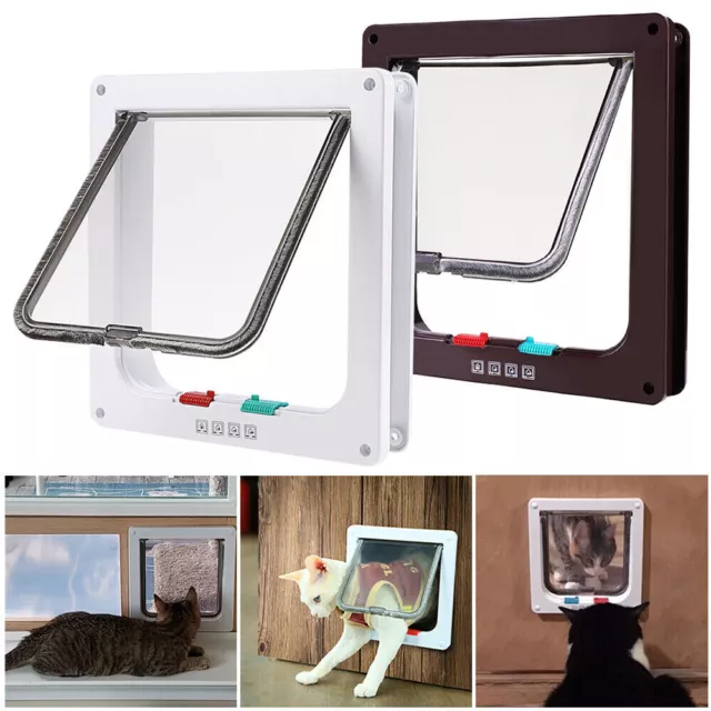 4 Way Pet Door Cat Puppy Dog Magnetic Lock Lockable Safe Flap Door Frame ABS