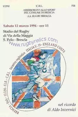 ITALY v ENGLAND YOUTH/COLTS UNDER 19 1994 RUGBY PROGRAMME