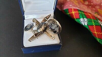 Old Thailand Silver & Black Enamel Cuff Links & Tie Clip …beautiful accent / col