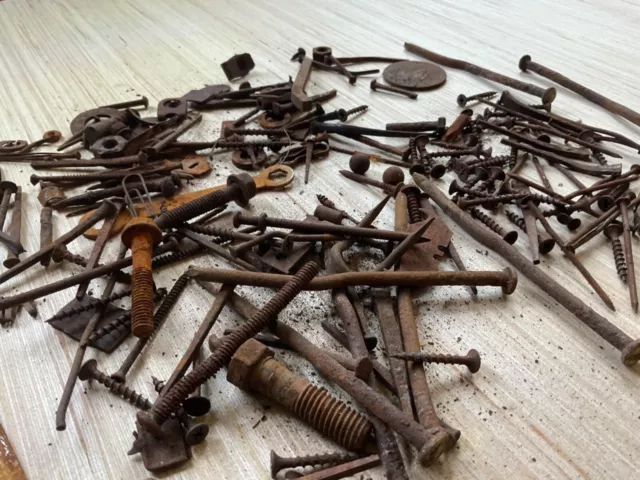 Vintage Rusty Patina metal nails screws misc steampunk art old projects