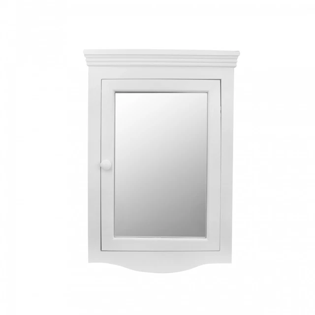 Corner Surface Wall Mount Wooden Medicine Cabinet in White with Mirror