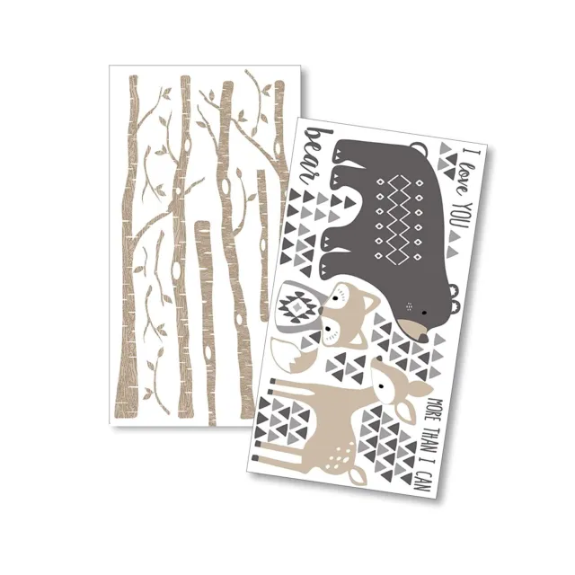 Levtex Baby - Woodland Scene Peel & Stick Large Decals - Grey, Taupe, Charcoal -