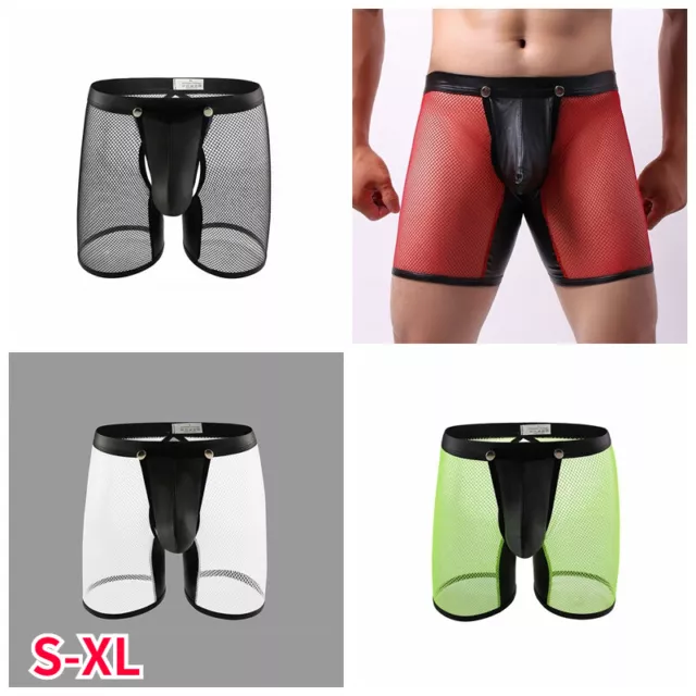 Fish Net Mesh Men Underwear Shorts Lingerie Boxer Splice Crotchless Panties Sexy 2