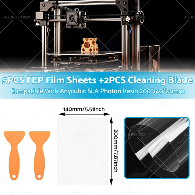 5PCS FEP Film Sheets+2PCS Wipe Blade Suitable For Anycubic SLA Photon Resin
