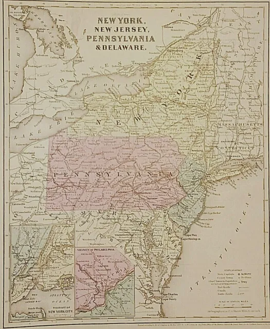Antique 1865 Colton Atlas Map ~ NEW YORK - PENNSYLVANIA - NEW JERSEY - DELAWARE