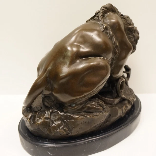 Estatua León Fauna Art Deco Estilo Art Nouveau Estilo Bronce sólido Firmado 3