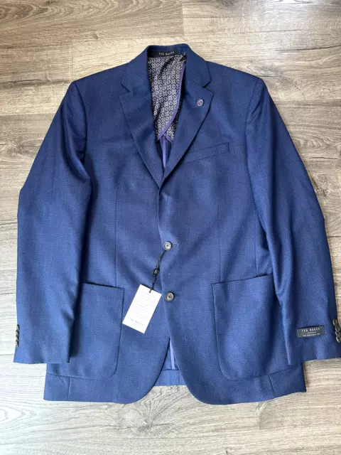 Ted Baker Jacket Mens 42 L Wool Blazer Single Breast No Ordinary Joe Blue New