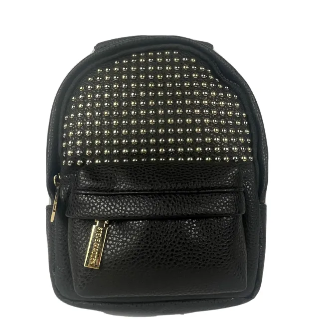 Steve Madden Black Leather Silver and Gold Studded Mini Backpack