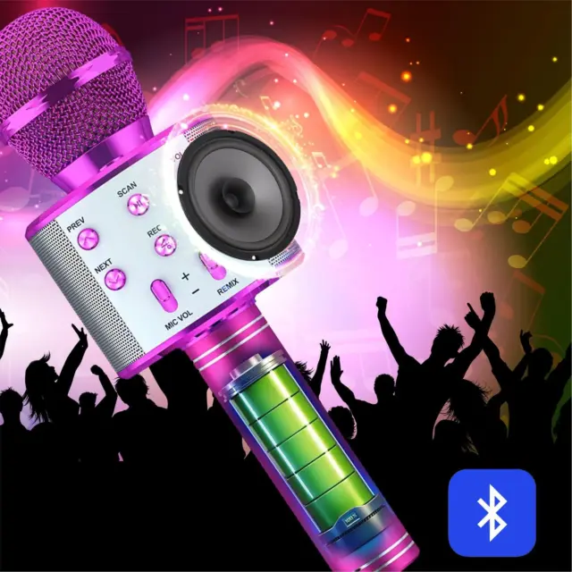 Wireless Bluetooth Karaoke Microphone, 5-In-1 Portable Handheld Mic Speaker for