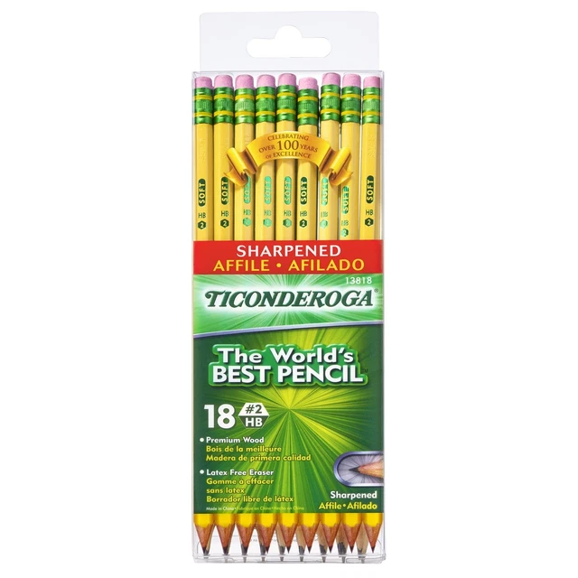 Ticonderoga Wood-Cased Pencils, Pre-Sharpened, 2 HB Soft, Yellow, 18 Count
