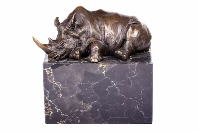 Skulptur Nashorn aus Bronze auf Marmor Sockel Hippopotamus Hippo Figur Statue