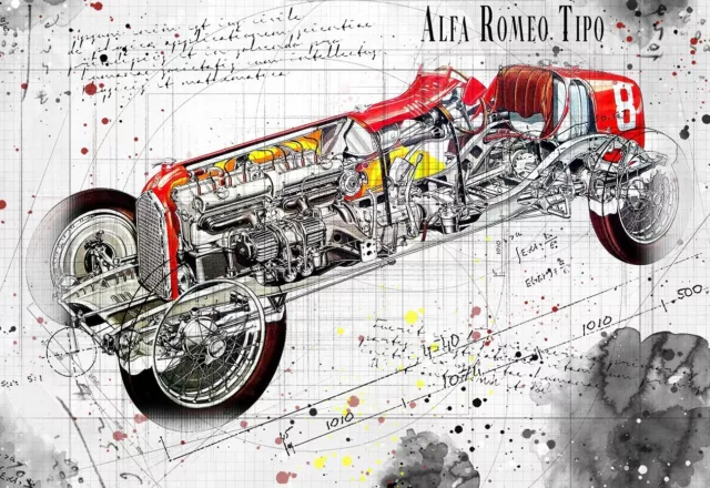 Line Tech Drawing  Alfa Romeo Tipo    Auto Car Classic Cutaway Art Poster Print