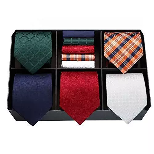 Mens Ties and Pocket Square Set Business Elegant Silk Tie for Men Lot 5