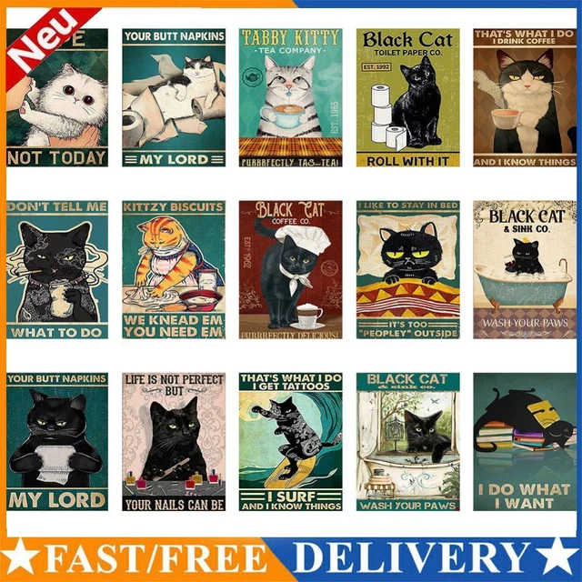 5D DIY Diamond Painting Kits Full Round Drill Black Cat Poster Mosaic Picture
