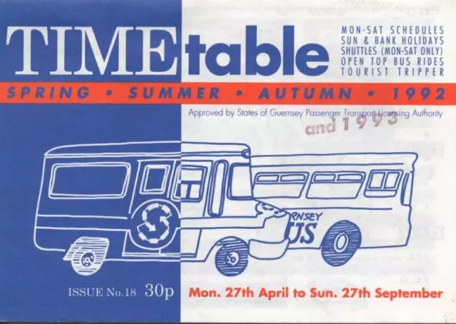 Guernsey Bus Bus Timetables - April-September 1992