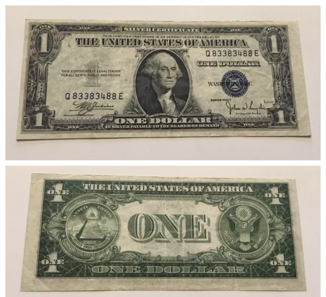 Vintage $1 Silver Certificate 1935-C One Dollar Bill $1 Washington Blue Seal Vnc