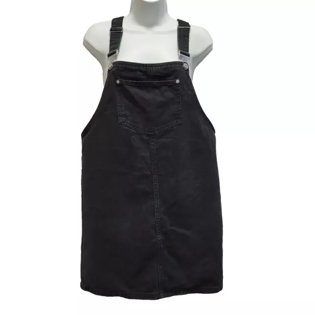 New Look Black Denim Dungaree Dress Uk Women's Size 10 W28-34"