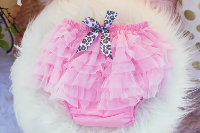 Pink Ruffle Bloomers with Leopard Bow