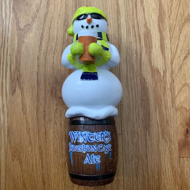 Winter’s Bourbon Cask Ale Snowman Beer Tap Handle 9” For Mancave Or Bar