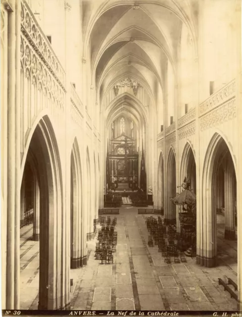 Belgique, Anvers, La Nef de la cathédrale Notre-Dame       Vintage albumin print